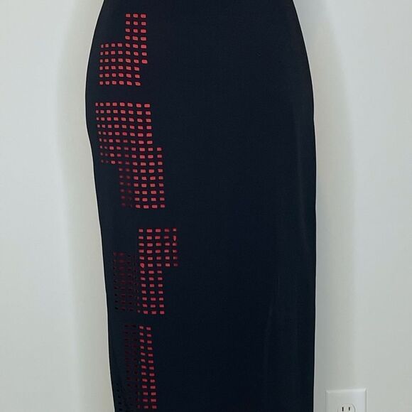 Shauna Stein- Long Black Dress w/Red Accent + Slit - Picture 3 of 4